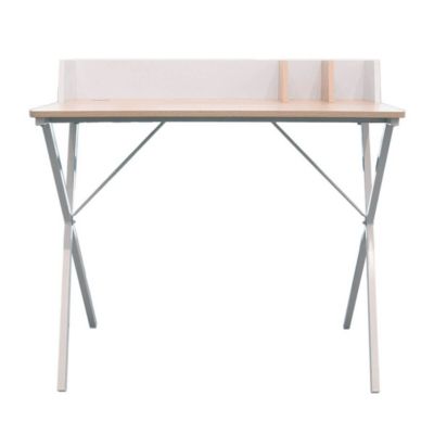 BADIE - Bureau Plateau Effet Bois et Piètement Blanc