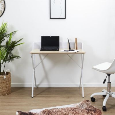 BADIE - Bureau Plateau Effet Bois et Piètement Blanc