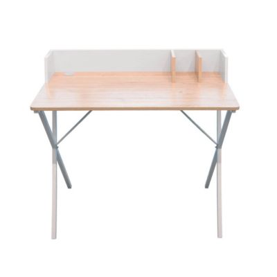 BADIE - Bureau Plateau Effet Bois et Piètement Blanc