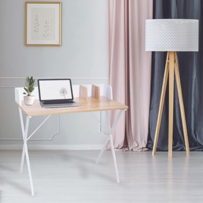 BADIE - Bureau Plateau Effet Bois et Piètement Blanc