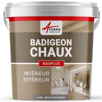 Badigeon à la chaux intérieur extérieur - BADIPLUS Bastia - Gris Moyen - 2.5 kg (jusqu'à 12.5 m²) - ARCANE INDUSTRIES