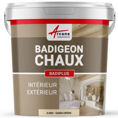 Badigeon à la chaux intérieur extérieur - BADIPLUS Cadix Crème - 2.5 kg (jusqu'à 12.5 m²) - ARCANE INDUSTRIES