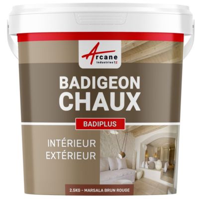Badigeon à la chaux intérieur extérieur - BADIPLUS Marsala Brun Rouge - 2.5 kg (jusqu'à 12.5 m²) - ARCANE INDUSTRIES