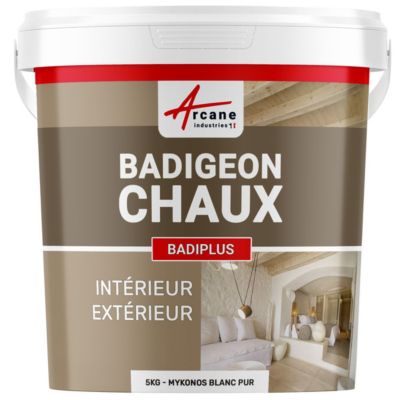Badigeon à la chaux intérieur extérieur - BADIPLUS Mykonos Blanc Pur - 5 kg (jusqu'à 25 m²) - ARCANE INDUSTRIES