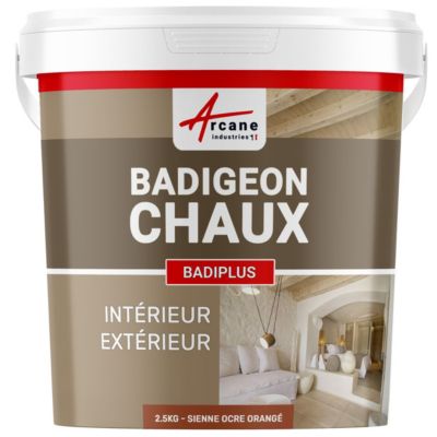 Badigeon à la chaux intérieur extérieur - BADIPLUS Sienne - Ocre Orangé - 2.5 kg (jusqu'à 12.5 m²) - ARCANE INDUSTRIES