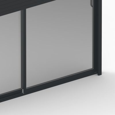 Baie coulissante aluminium gris avec volet roulant électrique intégré motorisation Somfy l.240 x H.200 cm Uw=2