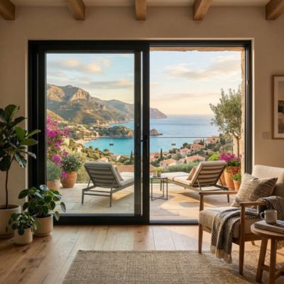 Baie vitrée coulissante en aluminium 2 ventaux PMBG Pro (L.:1550mm x H.:2140mm)