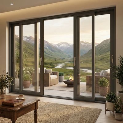 Baie vitrée coulissante en aluminium 4 ventaux  SMARTIA 350 (L.:4000mm x H.:2400mm)