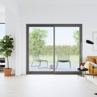 Baie vitrée coulissante alu GoodHome gris - l.240 x h.200 cm - Uw 1,7