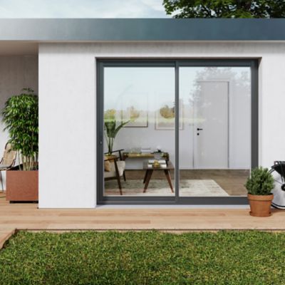 Baie vitrée coulissante alu GoodHome gris - l.240 x h.200 cm - Uw 1,7