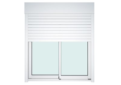 Baie vitrée coulissante alu + volet roulant électrique Goodhome blanc - l.240 x h.200 cm - Uw 1,7