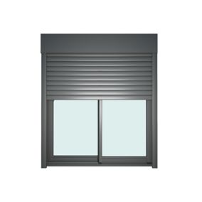Baie vitrée coulissante alu + volet roulant électrique Goodhome gris - l.240 x h.200 cm - Uw 1,7
