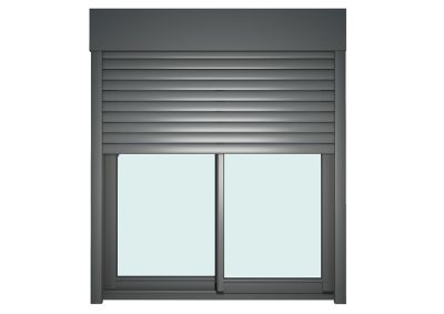 Baie vitrée coulissante alu + volet roulant électrique Goodhome gris - l.240 x h.215 cm - Uw 1,7