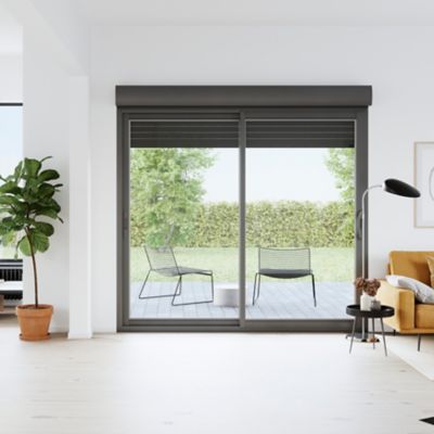 Baie vitrée coulissante alu + volet roulant électrique Goodhome gris - l.240 x h.215 cm - Uw 1,7