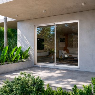 Baie vitrée coulissante aluminium blanc sans volet 215 x 180 cm, Uw 1,7