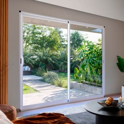 Baie vitrée coulissante aluminium blanc sans volet 215 x 240 cm, Uw 1,7
