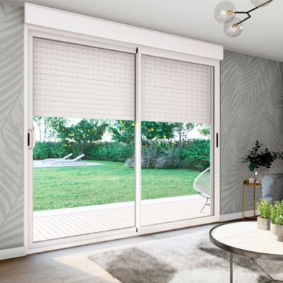 Baie vitrée coulissante aluminium blanc volet roulant radio fréquence 215 x 180 cm, Uw 1,7