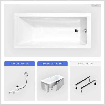 Baignoire 140 x 70 cm avec habillage à carreler et vidage - MODERN SLIM