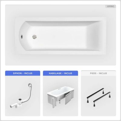 Baignoire 160x70 avec habillage à carreler (sans tablier) - SHEA SLIM