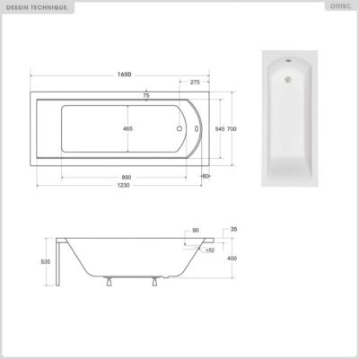 Baignoire 160x70 avec habillage à carreler (sans tablier) - SHEA SLIM