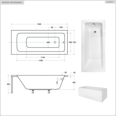 Baignoire 160x75 sans tablier sans habillage - TALIA PREMIUM