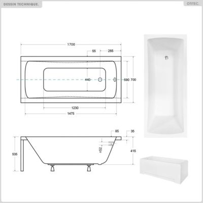 Baignoire 170x70 sans tablier sans habillage - OPTIMA