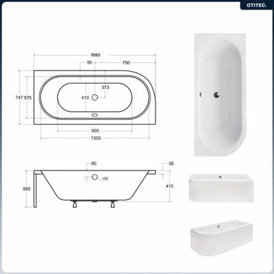 Baignoire 170x75 droite sans tablier sans habillage - AVITA