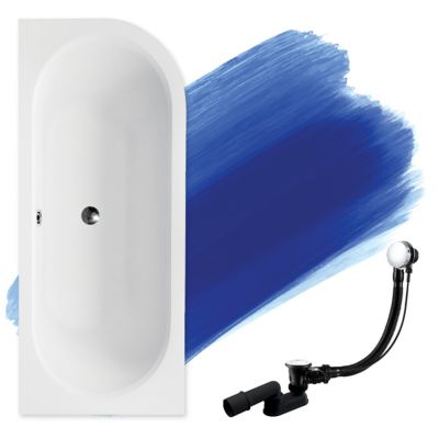 Baignoire asymétrique 150 x 75 Gauche AVITA SLIM acrylique blanc, sans Habillage + Pieds + Vidage à chromé