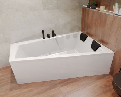Baignoire asymétrique 150 x 85 Droite INTIMA acrylique blanc, sans Habillage + Repose Tête + Pieds + Vidage à chromé