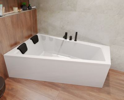 Baignoire asymétrique 150 x 85 Gauche INTIMA acrylique blanc, sans Habillage + Repose Tête + Pieds + Vidage à chromé