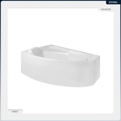 Baignoire asymétrique - 150 x 95 cm - Gauche - avec Tablier - Pieds - Vidage Chrome - RIMA