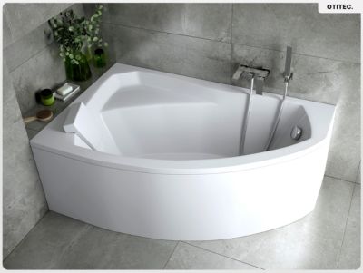 Baignoire asymétrique - 150 x 95 cm - Gauche - avec Tablier - Pieds - Vidage Chrome - RIMA