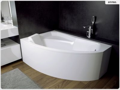 Baignoire asymétrique - 150 x 95 cm - Gauche - avec Tablier - Pieds - Vidage Chrome - RIMA