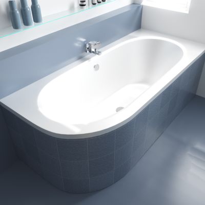 Baignoire asymétrique 180 x 80 Droite AVITA acrylique blanc + Habillage en polystyrène + Pieds + Vidage à chromé