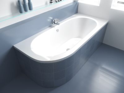 Baignoire asymétrique 180 x 80 Droite AVITA acrylique blanc + Habillage en polystyrène + Pieds + Vidage à chromé