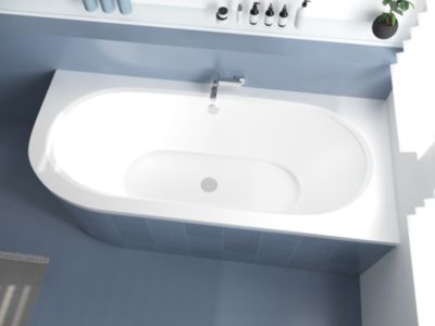 Baignoire asymétrique 180 x 80 Droite AVITA acrylique blanc + Habillage en polystyrène + Pieds + Vidage à chromé
