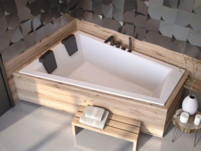 Baignoire asymétrique 180x125 Gauche INTIMA SLIM acrylique blanc + Habillage en polystyrène + Repose Tête + Pieds +Vidage à chromé