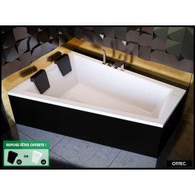 Baignoire Asymétrique avec Tablier Noir - 170 x 125 cm - GAUCHE - INTIMA DUO - 2 REPOSE-TÊTES OFFERTS