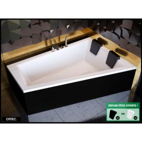 Baignoire Asymétrique avec Tablier Noir - 180 x 125 cm - DROITE - INTIMA DUO - 2 REPOSE-TÊTES OFFERTS