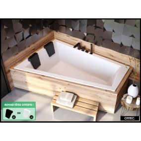 Baignoire Asymétrique à Encastrer - 180 x 125 cm - GAUCHE - INTIMA DUO SLIM - 2 REPOSE-TÊTES OFFERTS