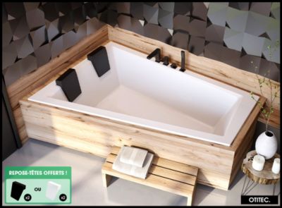 Baignoire Asymétrique sans Tablier - 170 x 125 cm - INTIMA DUO SANS TABLIER - GAUCHE - 2 REPOSE-TÊTES OFFERTS