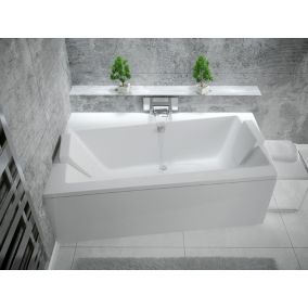 Baignoire asymétrique  + tablier blanc + repose tête - INFINITY - 160 x 100 cm - Gauche