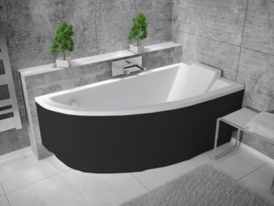 Baignoire asymétrique + tablier noir + repose tête  - PRAKTIKA  - 150 x 70 cm - Droite