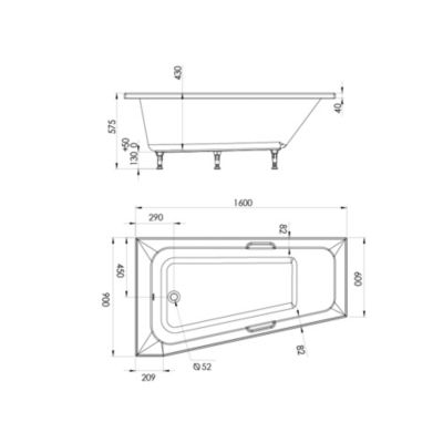 Baignoire asymétrique angle gauche Chaloop L.160 x l.90 cm sans tablier Valentin