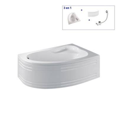 Baignoire asymétrique d'angle droit Colombia 150 x 100 cm Valentin + tablier