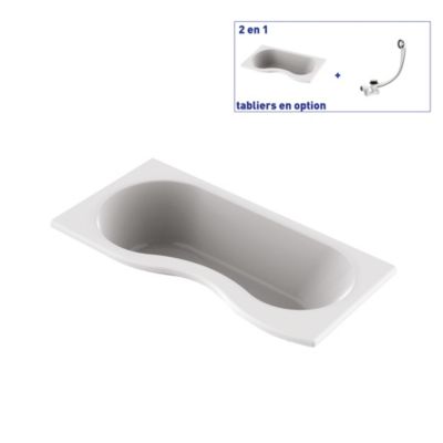 Baignoire asymétrique d'angle gauche Folk 180 x 90 cm sans tablier Valentin
