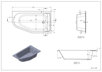 Baignoire asymétrique droite 160x90 cm Cavally blanc