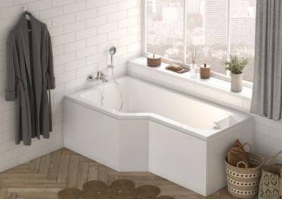 Baignoire asymétrique gauche L.170 x l.90 cm en Toplax blanc, Allibert Lexa+