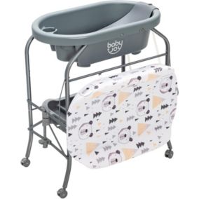 Baignoire bébé pliable Table à Langer avec rangement à roulettes Gris