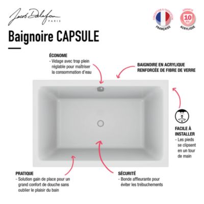 Baignoire bain douche 120 X 80 JACOB DELAFON Capsule + marche pieds